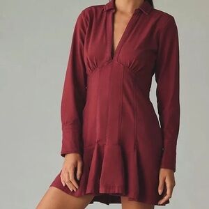 Anthropologie | Pilcro crimson v neck seamed mini dress size 2